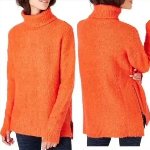 Sweaty Betty NEW  Orange Boucle Side Zip Turtleneck Sweater