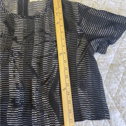 Silence + Noise  Sheer Black & White Geometric Stripe Short Sleeve Blouse Top - Image 6