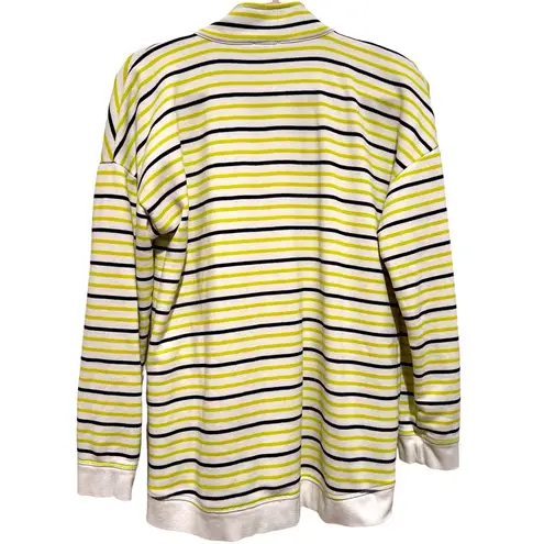 Talbots  STRIPE CLASSIC FRENCH TERRY HALF ZIP COTTON WHITE GREEN BLUE PULLOVER M