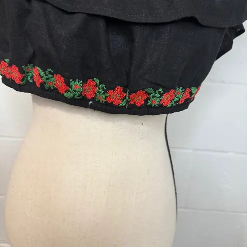 Herencia Collection Black Off the Shoulder Blouse w Red Embroidered Flowers 2XL Size XXL