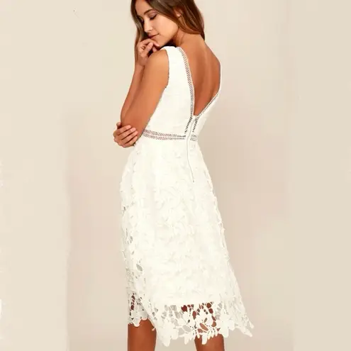 Lulus Lulu’s Beloved Bloom Ivory Midi Dress M Lace Cutouts Wedding Engagement Bridal