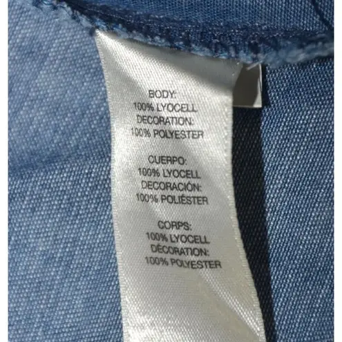 Chico's 1 Blue Ombre Open Front Chambray Shacket Jacket Size M 8 Pockets