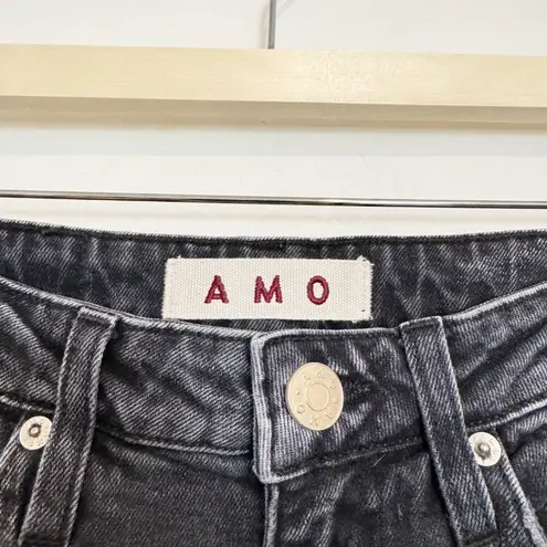 AMO Denim High Rise Stix Cropped Jeans Frayed Hem Anthropologie Washed Black 26