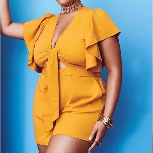 Eloquii Women's Tie Bodice Romper Flutter Sleeves in Daffodil Playsuit, 16