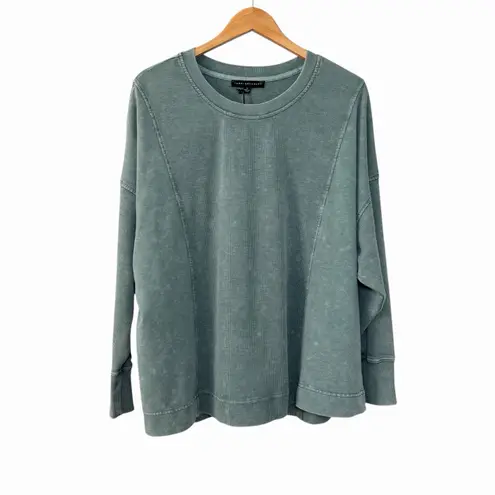 Jane + Delancey 1X Waffle Knit Long Sleeve Sweatshirt Green Washed Oversized Top