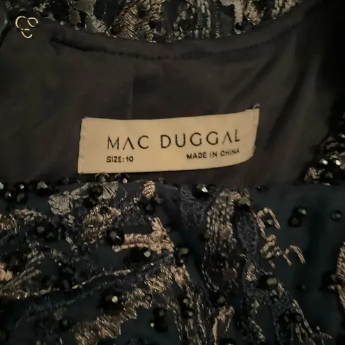 Mac Duggal 20301 Womens Navy Embellished Illusion Butterfly Sleeve A-Line Gown