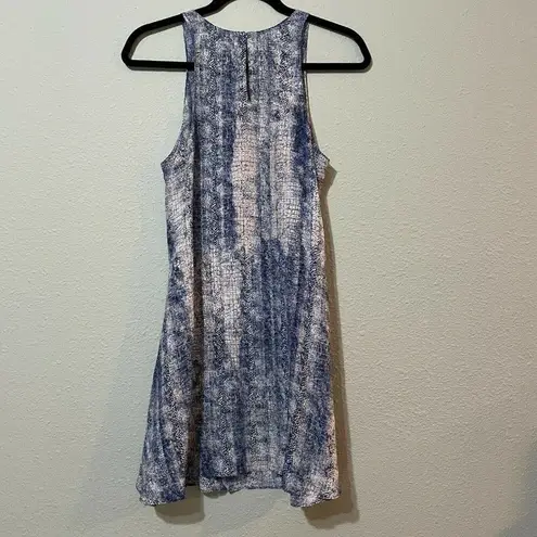 Rory Beca Womens Blue Snakeprint Round Neck Sleeveless A Line Dress Silk Small