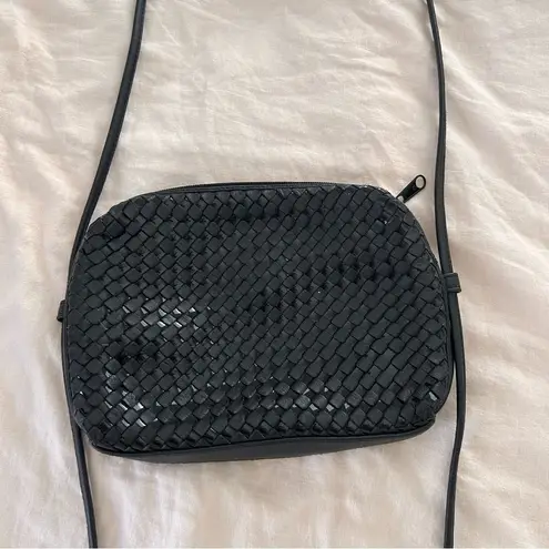 None Vintage black soft vegan minimal leather Woven weaved adjustable Crossbody Bag