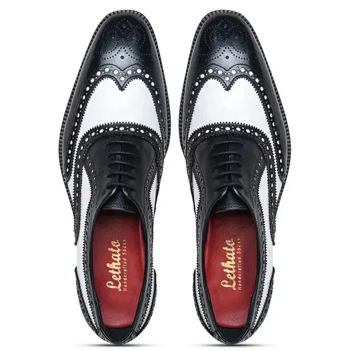 Lethato Black and White Leather Spectator Wingtip Oxford Shoes Size 9
