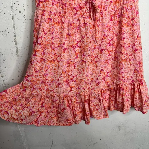 American Eagle  Pink Orange Floral Peplum Ruffle Hem Mini Strap Dress XXL