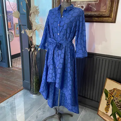 Sartoria Saracena Mamma Mia 100% Linen Eyelet Button Up Shirt Dress