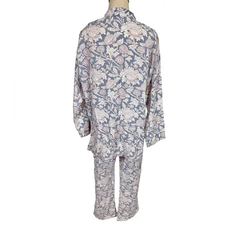 Pax Philomena Laura Floral Gray Block Print Long Sleeve Pajamas Set Size L
