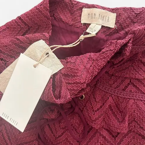 Moon River wine Lace-Up Ruffle Mini Shorts – Boho Romance whimsygoth S NWT