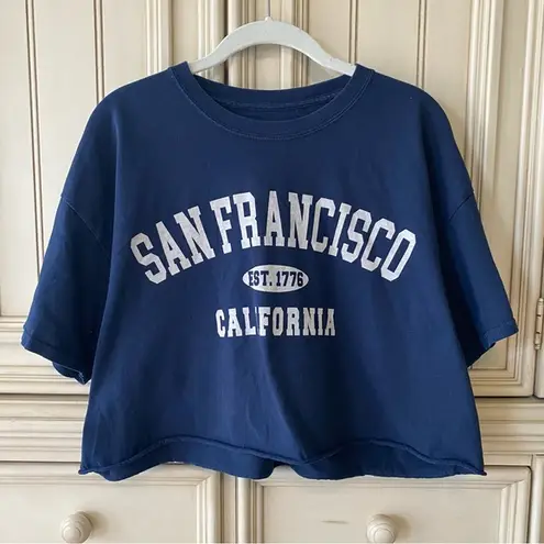 Full Tilt  Navy Blue Short Sleeve Cropped Top San Francisco Graphic T-shirt Sz L