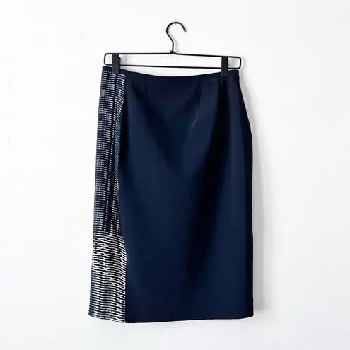 Elie Tahari TAHARI Navy & Black Textured Panel Kim Pencil Skirt Sz 6