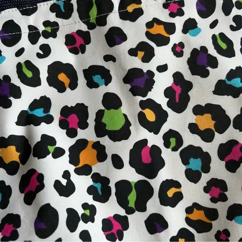 Neon Leopard Print Tote Bag with Matching Coin Pouch, Navy Blue, White Blue