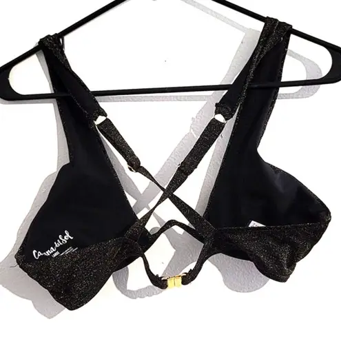 Cabana Del Sol Metallic Wired Bikini Top Gold Black Large