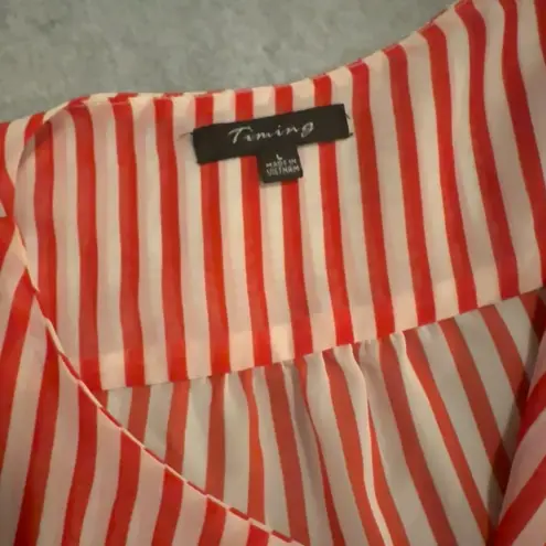 Timing  red white stripe sheer blouse size L