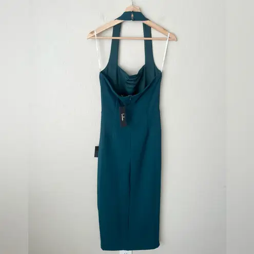 NWT Lulus Emerald Halter Bodycon Tulip Midi Dress medium Blue