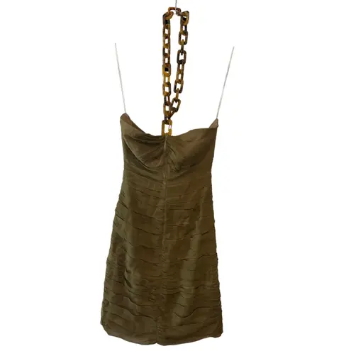 Giuseppe Di Morabito NWT Silk Ruched Halter Mini Dress IT 38 US 6 Olive Green