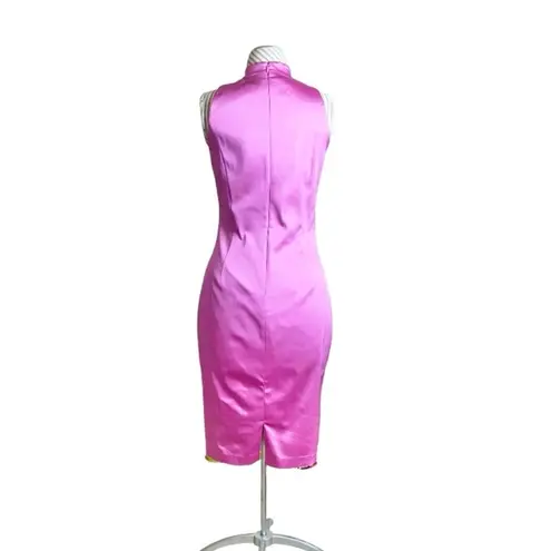 Kay Unger Pink V-Neck Sleeveless Ruched Front Mini Sheath Cocktail Dress