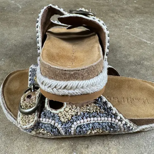 House of Harlow 1960 Women’s 7.5 Beaded Slide Buckle Sandals Rope Espadrille Brown