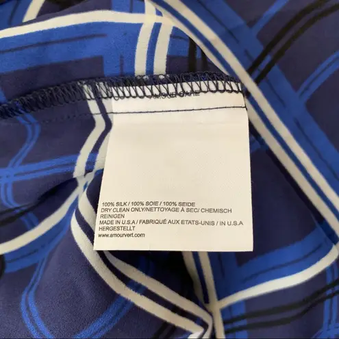 Amour Vert Plaid Odette Silk Blouse XS Blue Black
