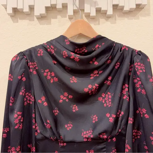 Keepsake Infinity Long Sleeve Satin Mini Dress Black with Pomegranate Ditsy Size Size XS