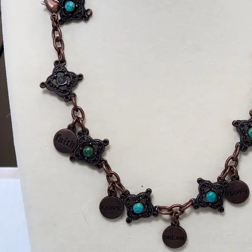 Faux Turquoise Necklace Inspirational Charm Dangle Lobster Closure 15"