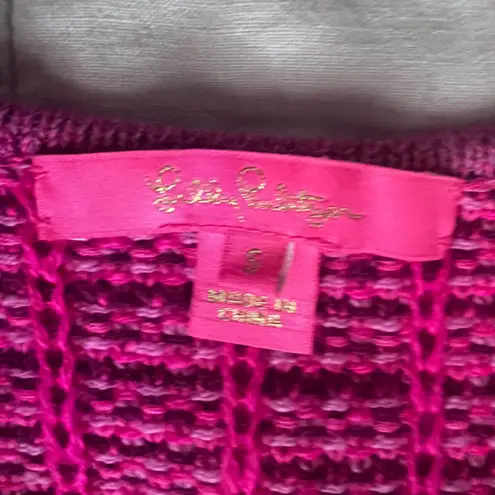 St. John Lilly Pulitzer Hot Pink Tweed Simora Fringe Cardigan Blazer Preppy Maximalist -S