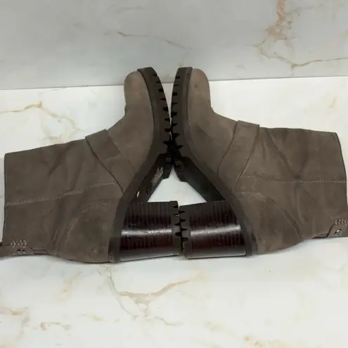 UGG Fern Waterproof Taupe Suede Moto Heeled Buckle Boots Women's 7 Combat Rugged