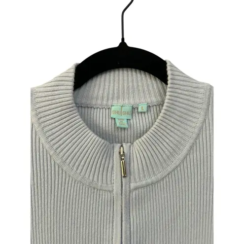 Shu Shu Anthropologie Blue Zip Up Cardigan Sweater Ribbed Knit Long Sleeve Large