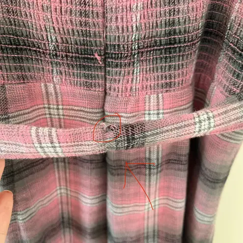 Likely Paretti Plaid Tiered Square Neck Belted Smocked Maxi Sundress Pink Gray