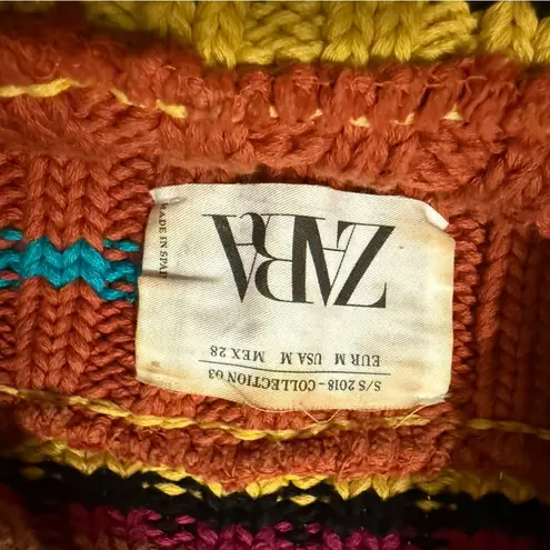 ZARA  Chunky Knit Striped Fringe Cropped Sweater Pullover size Medium