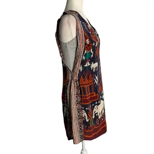 Calypso St. Barth Ikat Silk Mini Dress XS Blue Elephants Scoop Neck Sleeveless