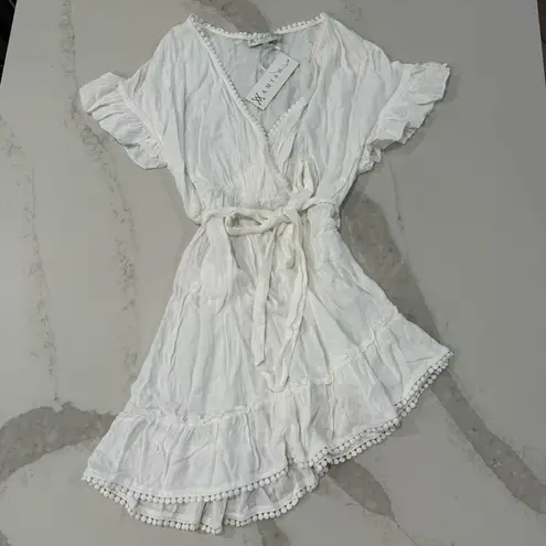 Amiani NWT Asymmetrical Ruffle Sleeve Tie Front SwimSuit CoverUp Womens XL White