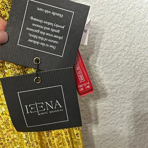 Mac Duggal NEW Ieena for Yellow Sequined Ruched One Shoulder Gown Size 2 Goddess