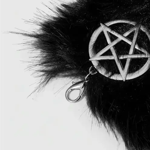 Black Faux Fur Choker with Silver Pentagram Accents