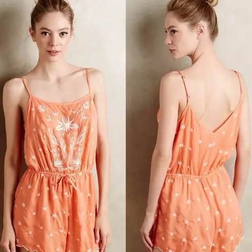 Anthropologie x Eloise Elspeth Floral Embroidered Romper Women’s Large Orange