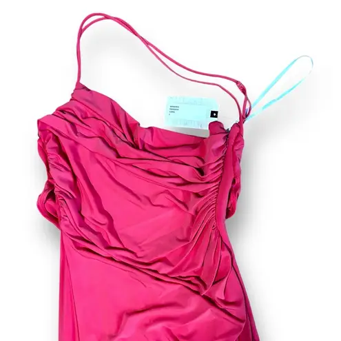 Katie May NEW Coral Winnipeg One Shoulder Ruched Knit Gown Size Large Side Slit