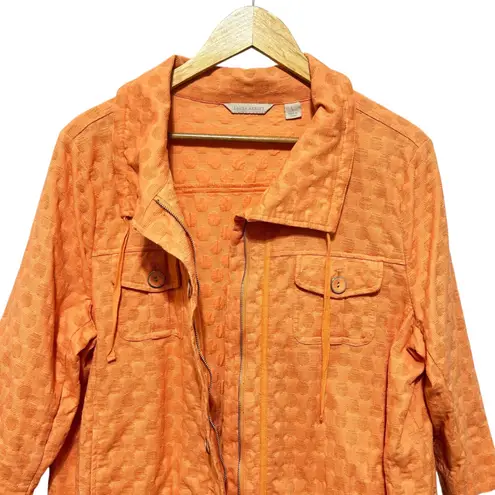 Laura Ashley Women Jacket L Orange Textured Dot Button Front 3/4 Sleeve Casual