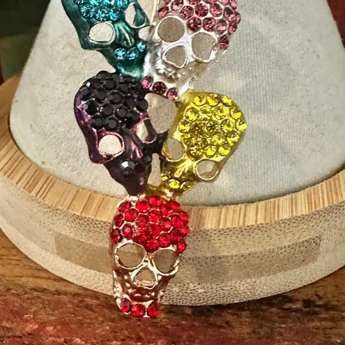 Rainbow Skull Rhinestone Statement Brooch Pin