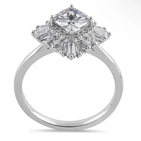 Sterling Silver SIZE 5 925 Gorgeous Cushion Halo Clear Engagement Ring