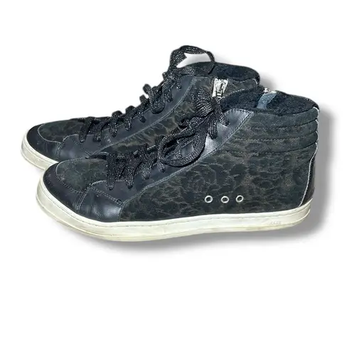 P448 Skate Boster Black Leopard Print Suede FurLined High Top Sneakers 39
