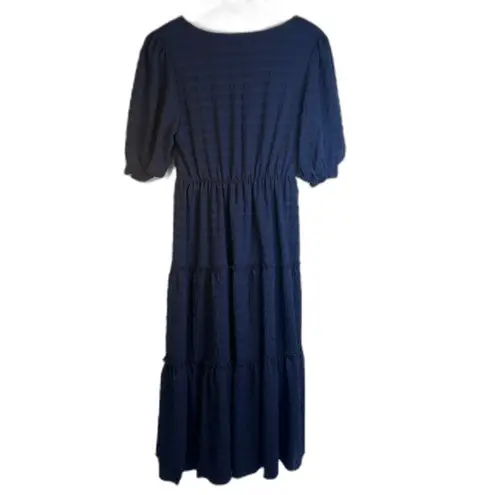 Ophelia Roe Vneck Boho Prairie Dress Tiered Skirt Midi Size Small Navy Blue
