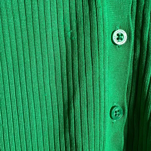 Lauren Ralph Lauren Green Collared Polo Ribbed Knit Cardigan Sweater Size M Size M