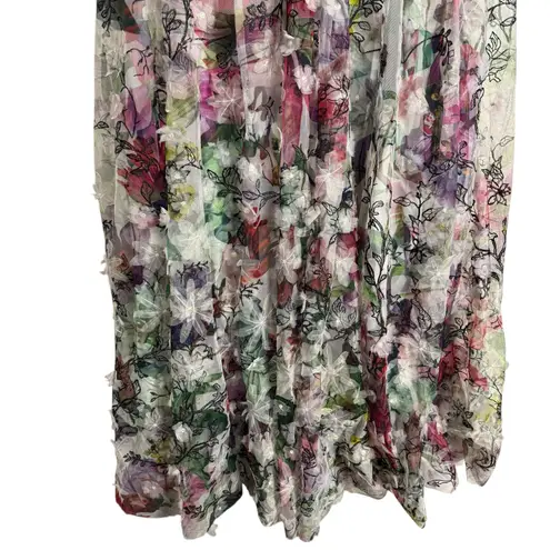 Marchesa Notte Floral Off Shoulder Appliqué 3D Formal Evening Gown Size 14 White