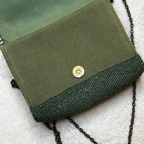 Francesca's Beaded Metal Chain Handbag Green Cotton Retro