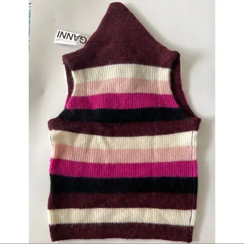 Ganni NWT Striped Colorblock Wool Knit Sweater Top Purple Small
