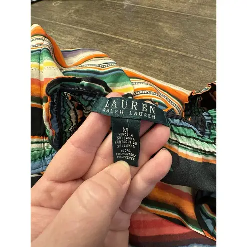 RALPH LAUREN Multicolor Serape Stripe Axtec Tassel Tie Peasant Top Size Medium